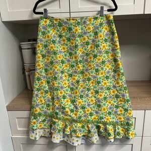 Vintage Oilily Ditsy Floral Ruffle Midi Skirt Womens M Cottage Asymmetrical Trim